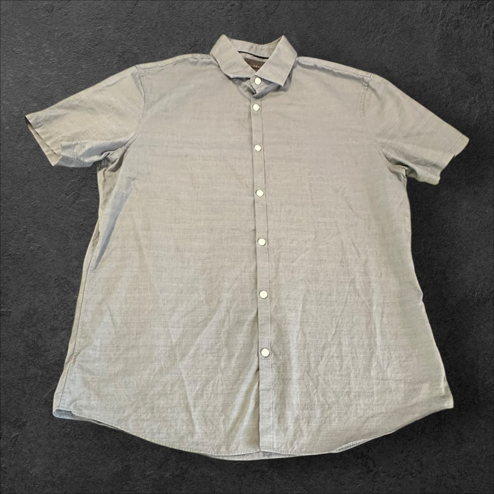 Calibrate Short Sleeve Button Down Mens Large Grey Stripe Cotton Shirt